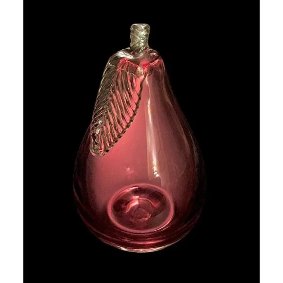 ROSSI Cranberry Glass Pear Paperweight Handmade Canada 4.75" - Picture 2 of 5